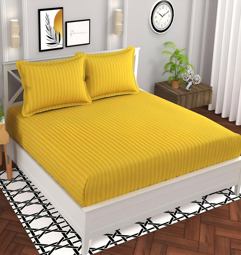 STARNSTYLE 220 Cotton Feel Glace Cotton Double Bedsheet with 2 Pillow Covers - Yellow (90x90 inch) - Image 1